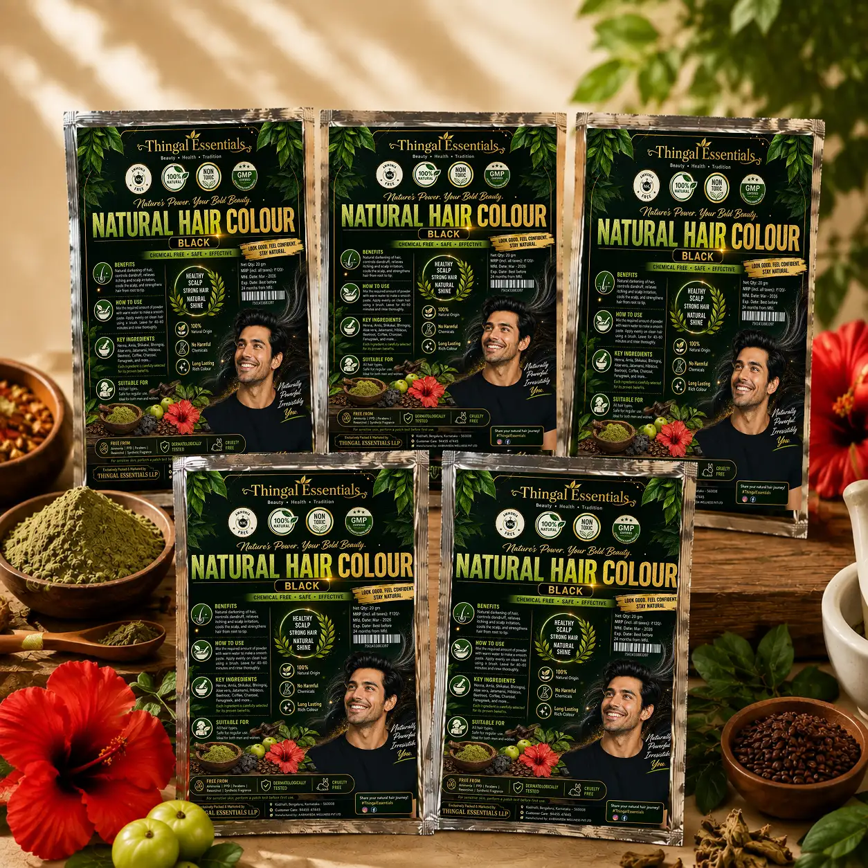 Plant-Based Black Henna Hair Dye – 5-Pack Combo (100g) - image 1