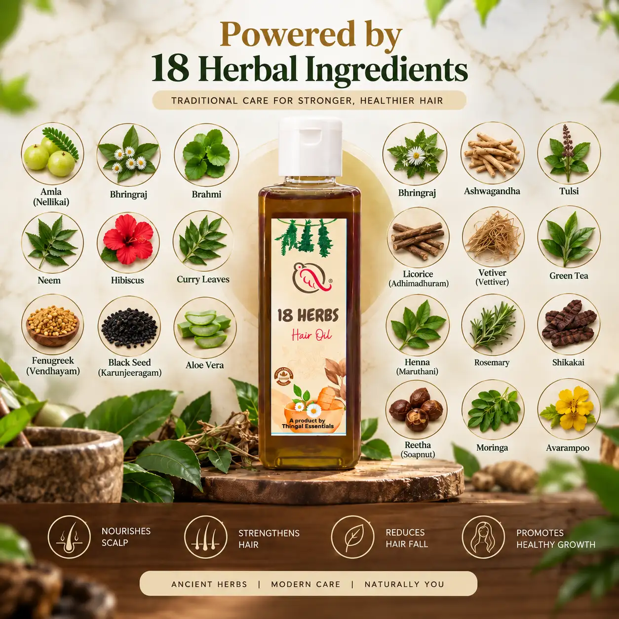 18 மூலிகைகள் மூலிகை எண்ணெய் / முடி வளர்ச்சி எண்ணெய் - image 3
