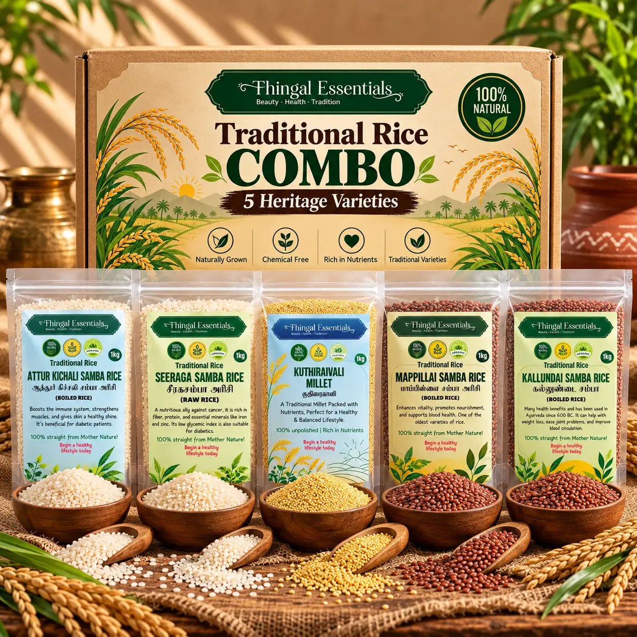 Heritage Rice Combo – Mappillai, Seeraga & 3 More (5 x 1kg) - image 1
