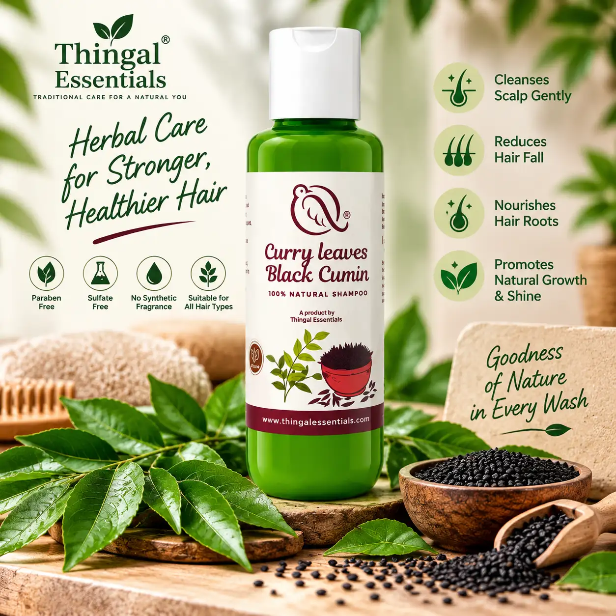 கறிவேப்பிலை / கருஞ்சீரகம் - 100% இயற்கை ஷாம்பு - image 3
