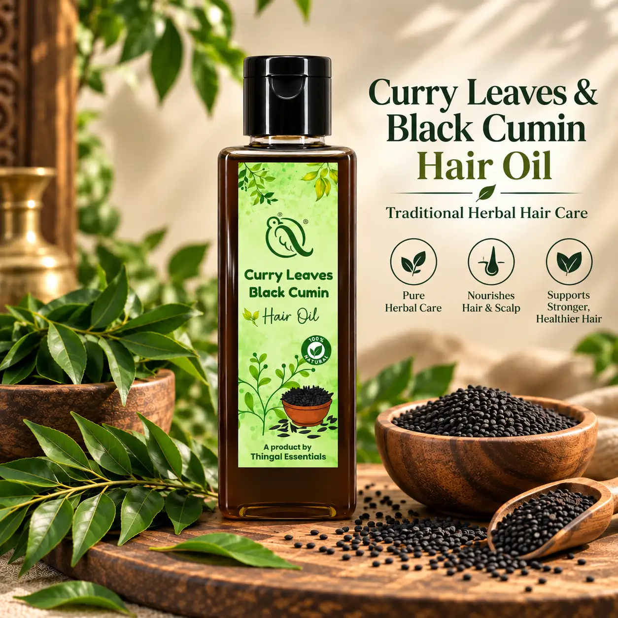 கறிவேப்பிலை / கருப்பு சீரக மூலிகை முடி எண்ணெய் - image 2
