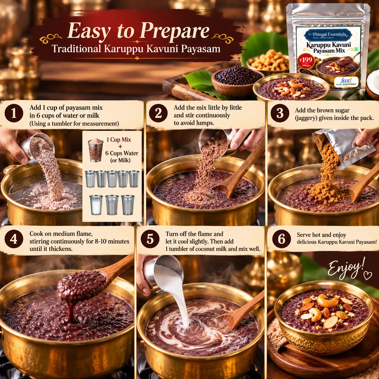 Karuppu Kavuni Payasam Mix - Combo of 5 Packs (1kg) - image 3