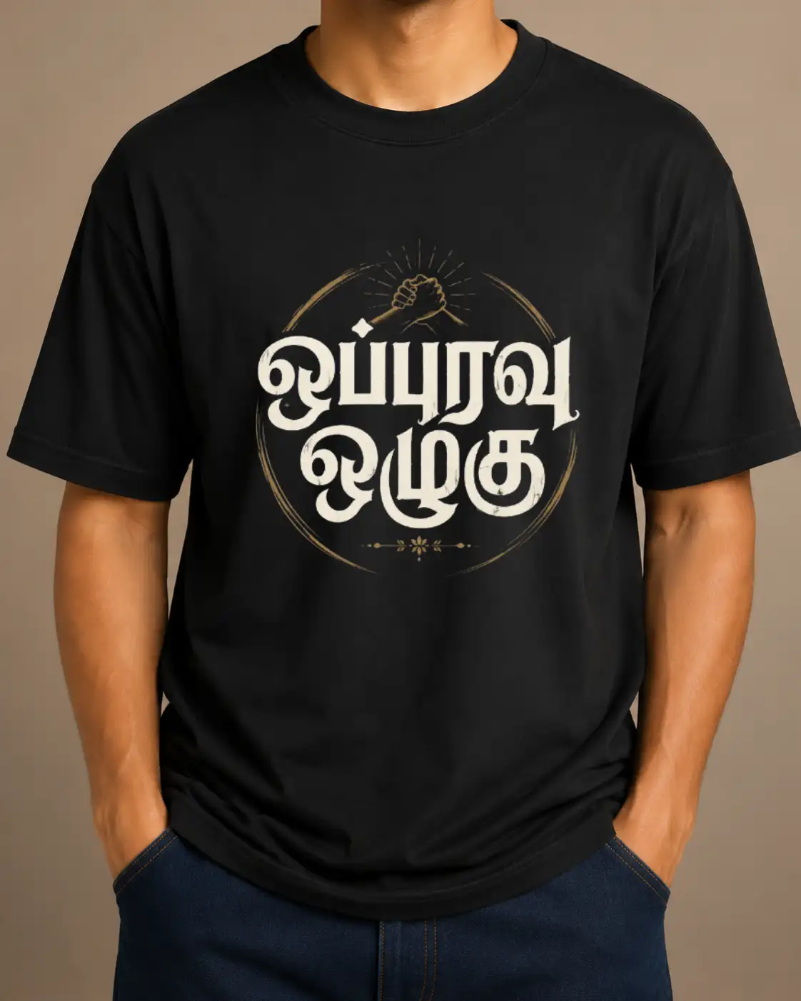 Oppuravu Ozhugu Tamil Quote T-Shirt - Black - image 2