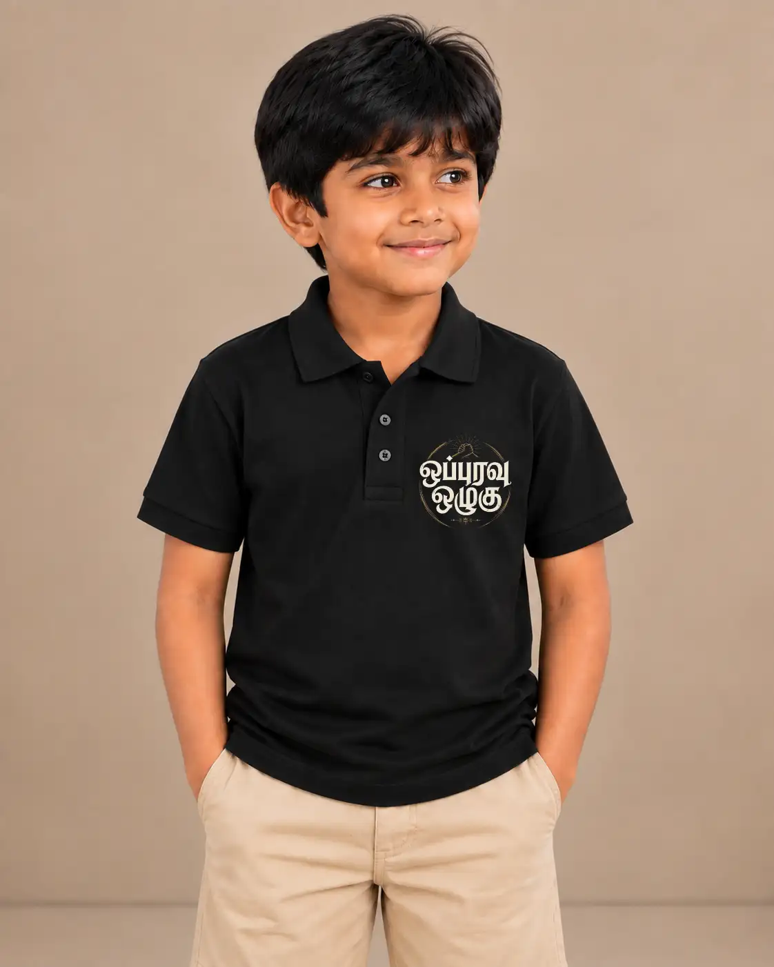 Oppuravu Ozhugu Kids Polo Collar T-Shirt - Black - image 1