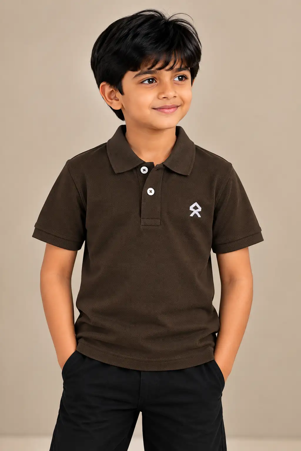 Kids Plain Polo T-Shirt - Brown - 7-8Y - image 1