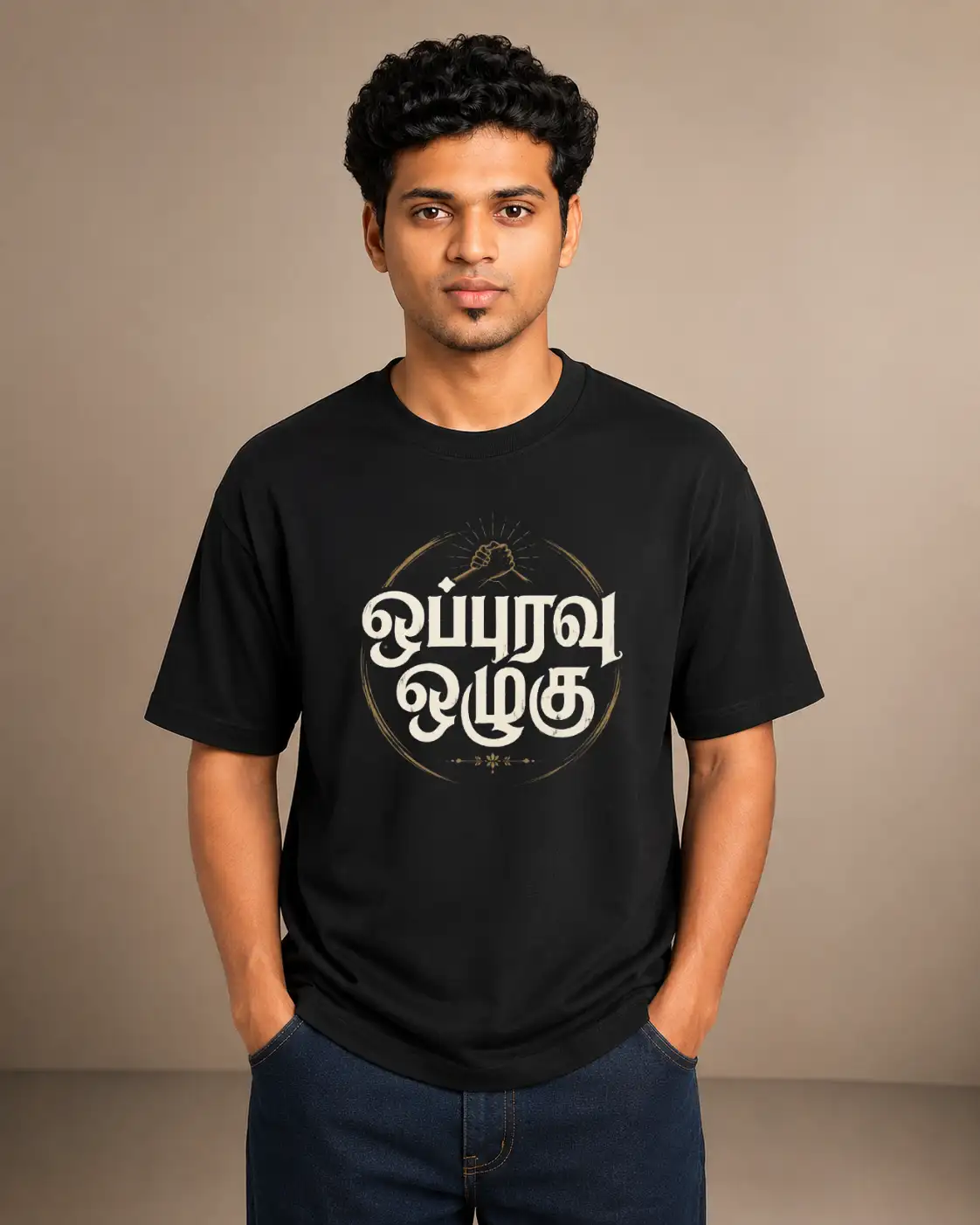 Oppuravu Ozhugu Tamil Quote T-Shirt - Black - image 1