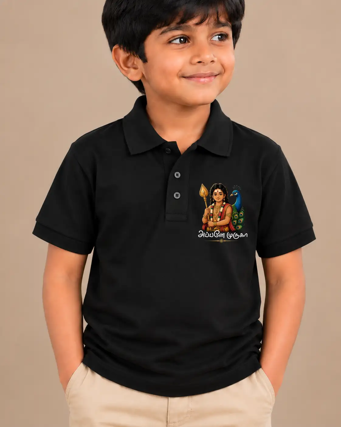 Appane Muruga Kids Polo Collar T-Shirt - Black - image 2