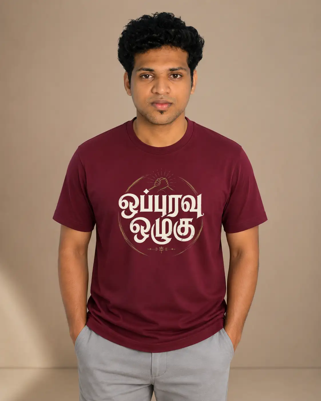 Oppuravu Ozhugu Tamil Quote T-Shirt - Maroon - image 1
